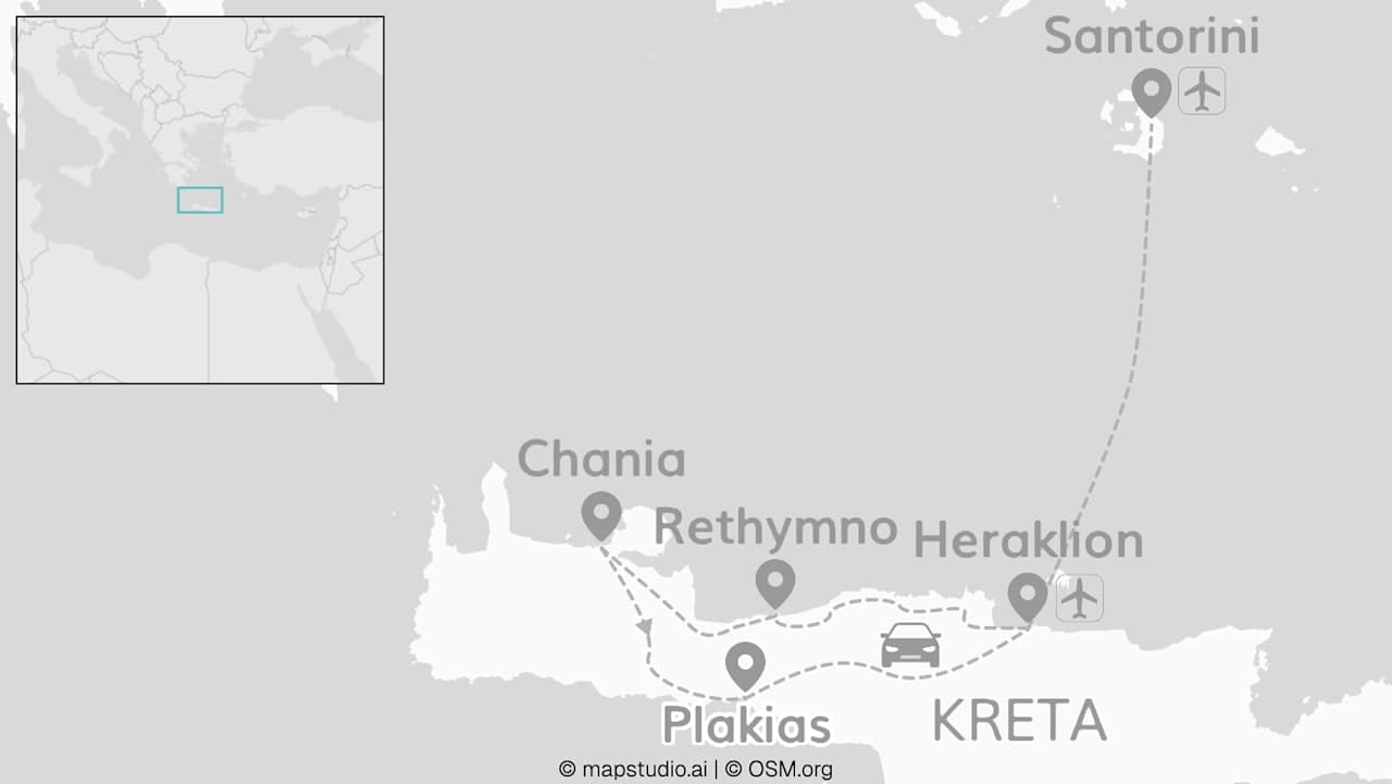 Kreta & Santorini: Roadtrip von Pink Sands zu White Villages