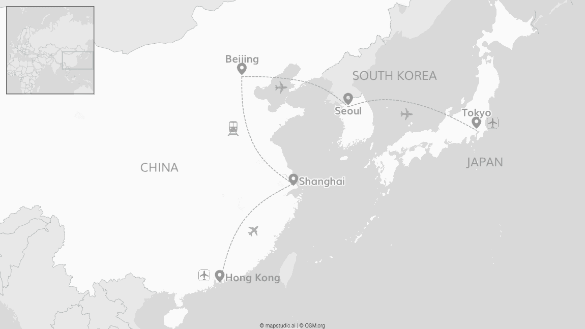 China, South Korea, Japan: Big cities meet world wonders